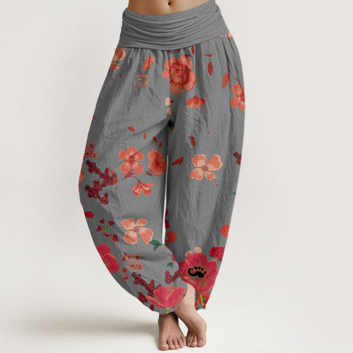 Pantaloni harem da donna con elastico in vita, motivo: Buddha Stones, fiori rossi, papaveri comuni - Grigio chiaro - US22, UK/AU26, EU54 (6XL) - image 5