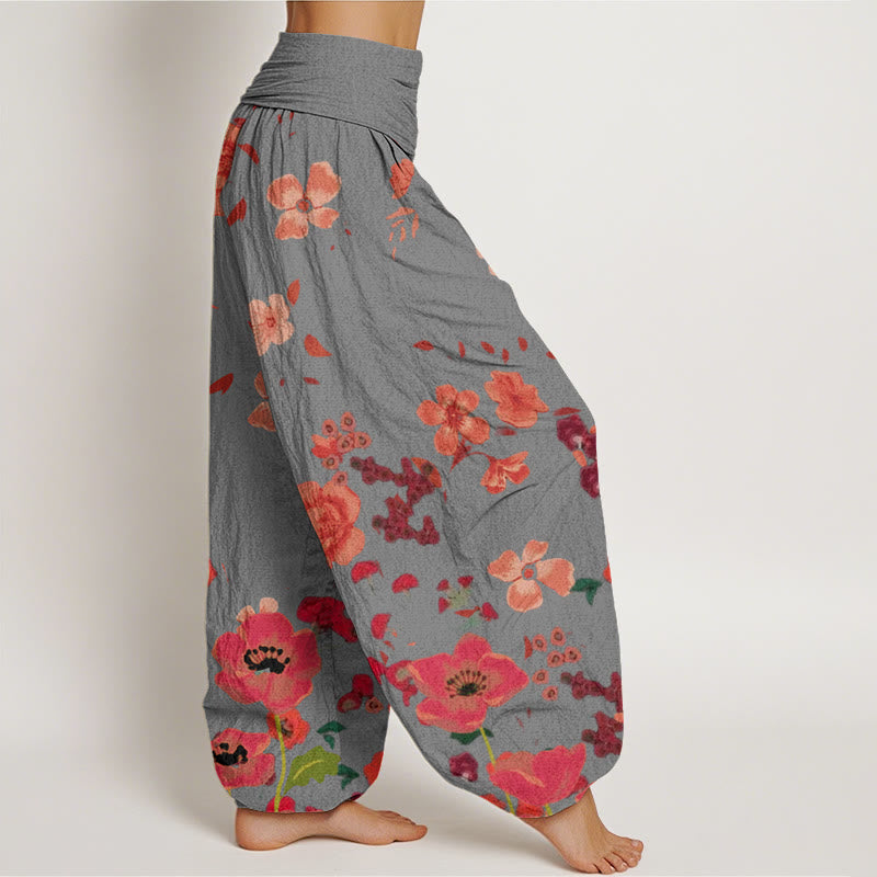 Pantaloni harem da donna con elastico in vita, in cotone, con fiori rossi e papaveri comuni, motivo Buddha Stones - image 6