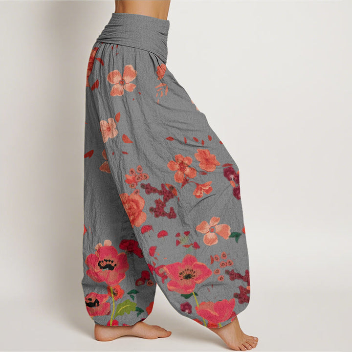 Pantaloni harem da donna con elastico in vita, in cotone, con fiori rossi e papaveri comuni, motivo Buddha Stones - image 6