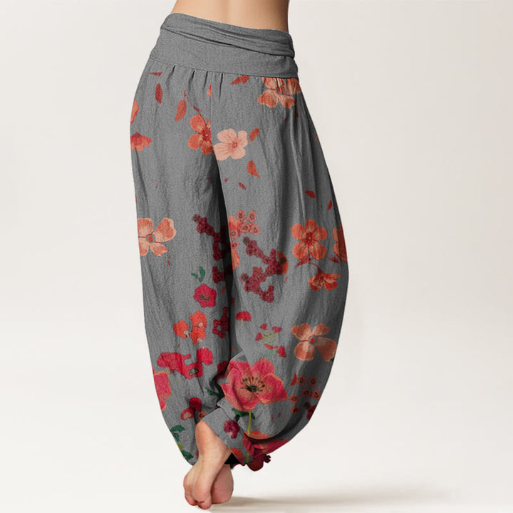 Pantaloni harem da donna con elastico in vita, in cotone, con fiori rossi e papaveri comuni, motivo Buddha Stones - image 5