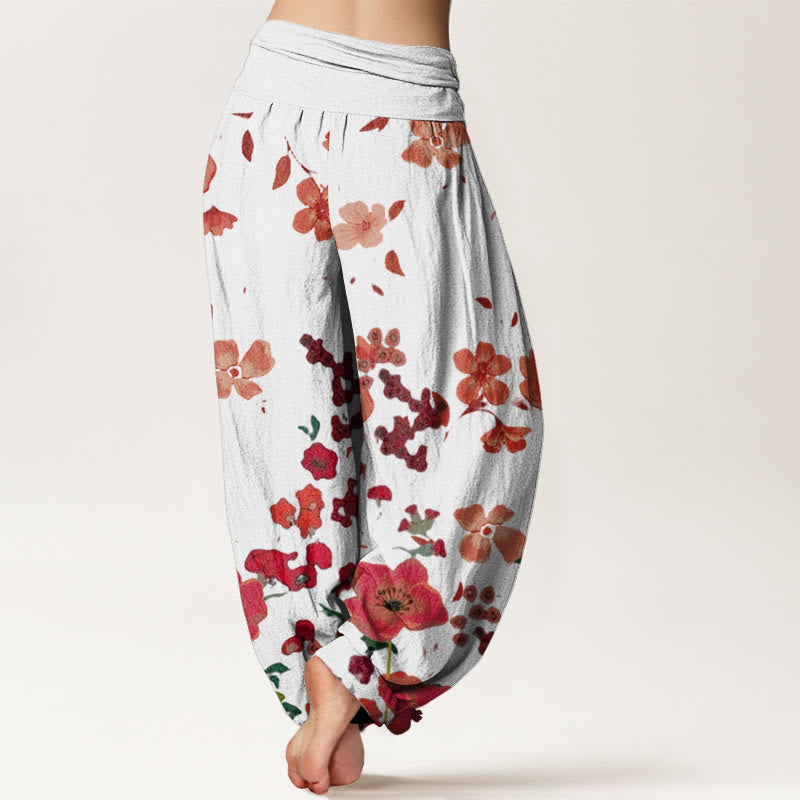 Pantaloni harem da donna con elastico in vita, in cotone, con fiori rossi e papaveri comuni, motivo Buddha Stones - image 8