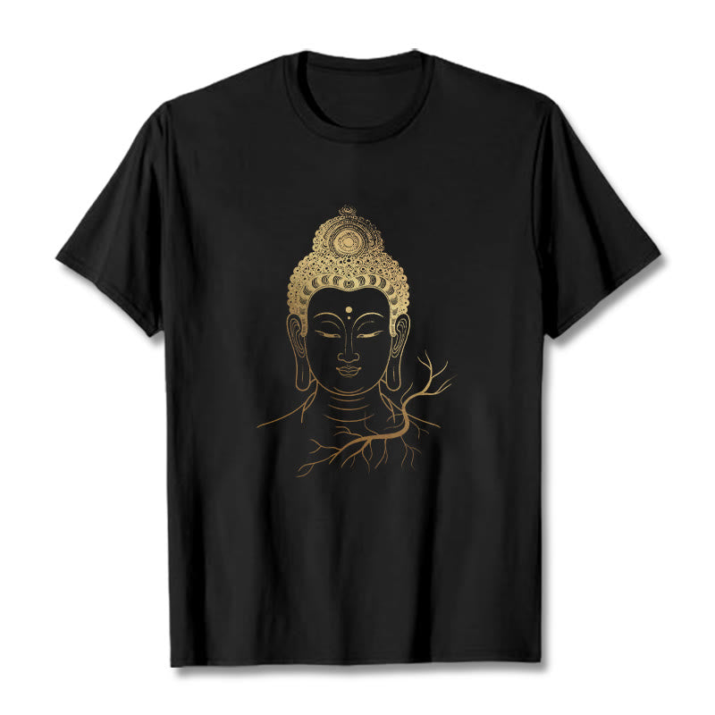 Maglietta con testa di Buddha Stones dorate per meditazione - Nero - 2XL - image 1