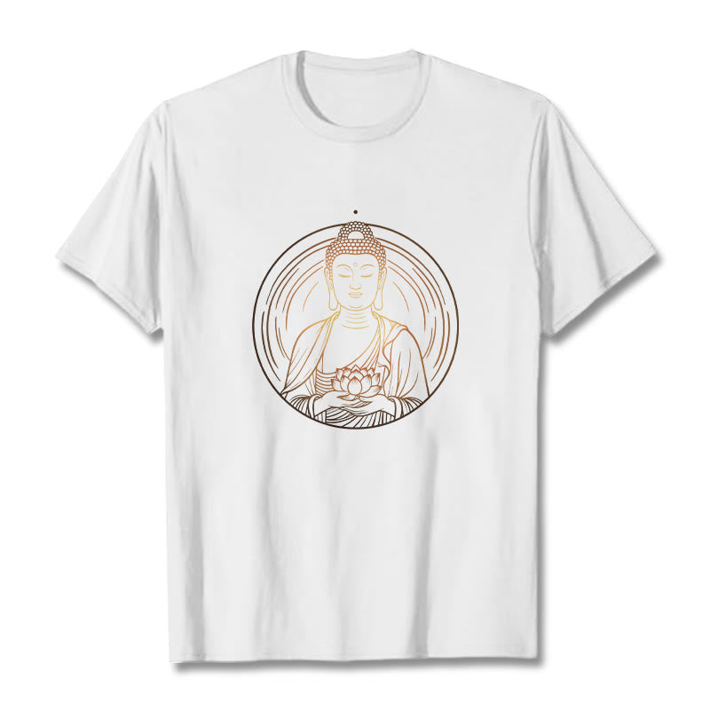 Maglietta Buddha Stones Buddha dorato che tiene in mano un fiore di loto - Bianco - 2XL - image 5