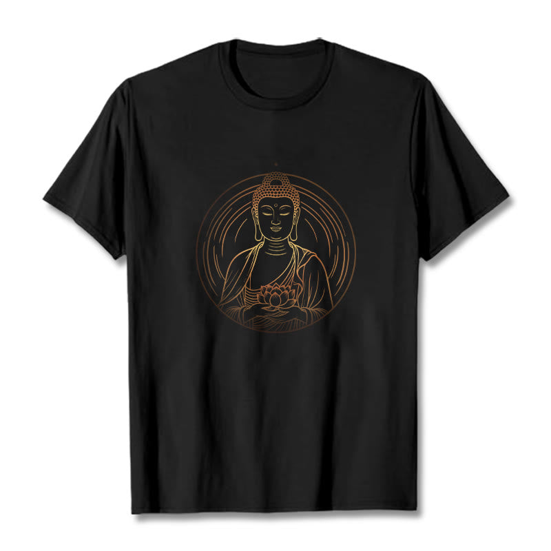 Maglietta Buddha Stones Buddha dorato che tiene in mano un fiore di loto - Nero - 2XL - image 1