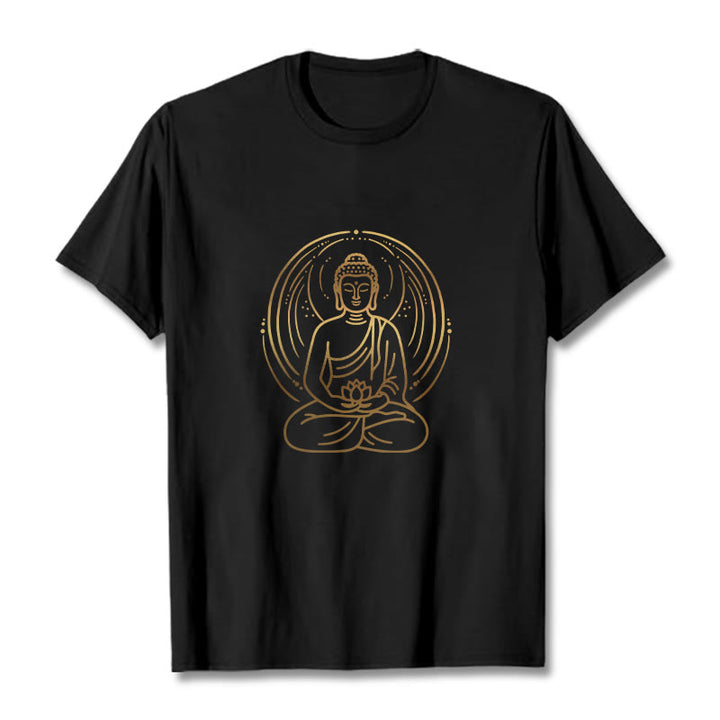 Maglietta Buddha Stones e alone di meditazione del Buddha che tiene in mano un fiore di loto - Nero - 2XL - image 4