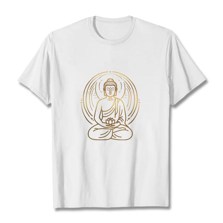 Maglietta Buddha Stones e alone di meditazione del Buddha che tiene in mano un fiore di loto - Bianco - 2XL - image 7