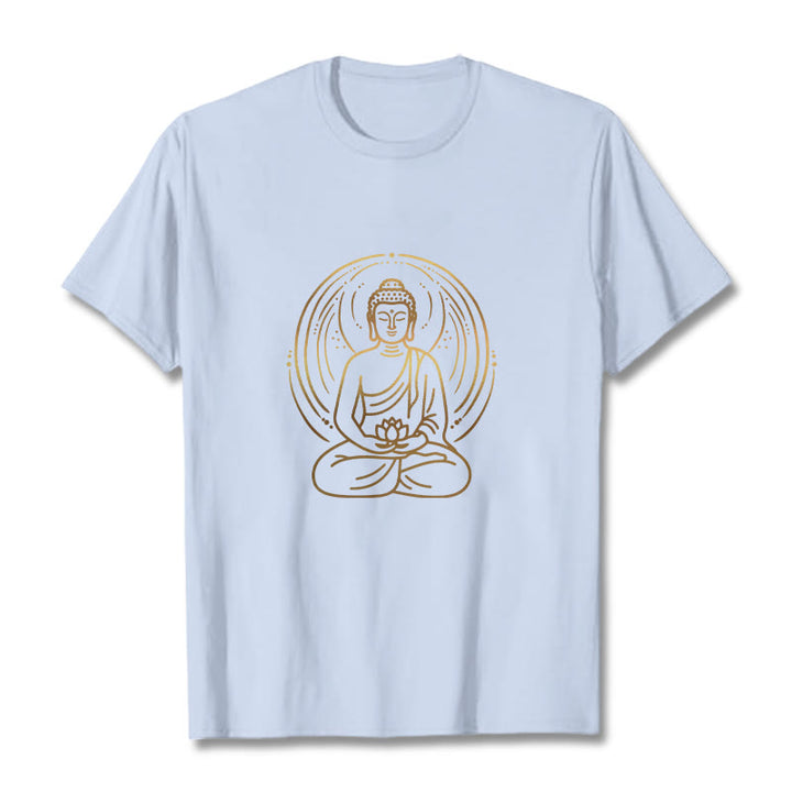 Maglietta Buddha Stones e alone di meditazione del Buddha che tiene in mano un fiore di loto - Ciano chiaro - 2XL - image 18