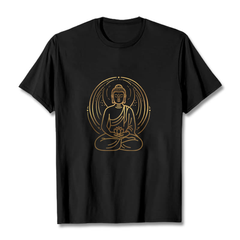 Maglietta Buddha Stones e alone di meditazione del Buddha che tiene in mano un fiore di loto - Nero - 2XL - image 3