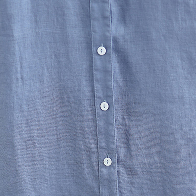 Abito midi in cotone e lino senza maniche, monopetto, con design a pieghe Buddha Stones - image 27