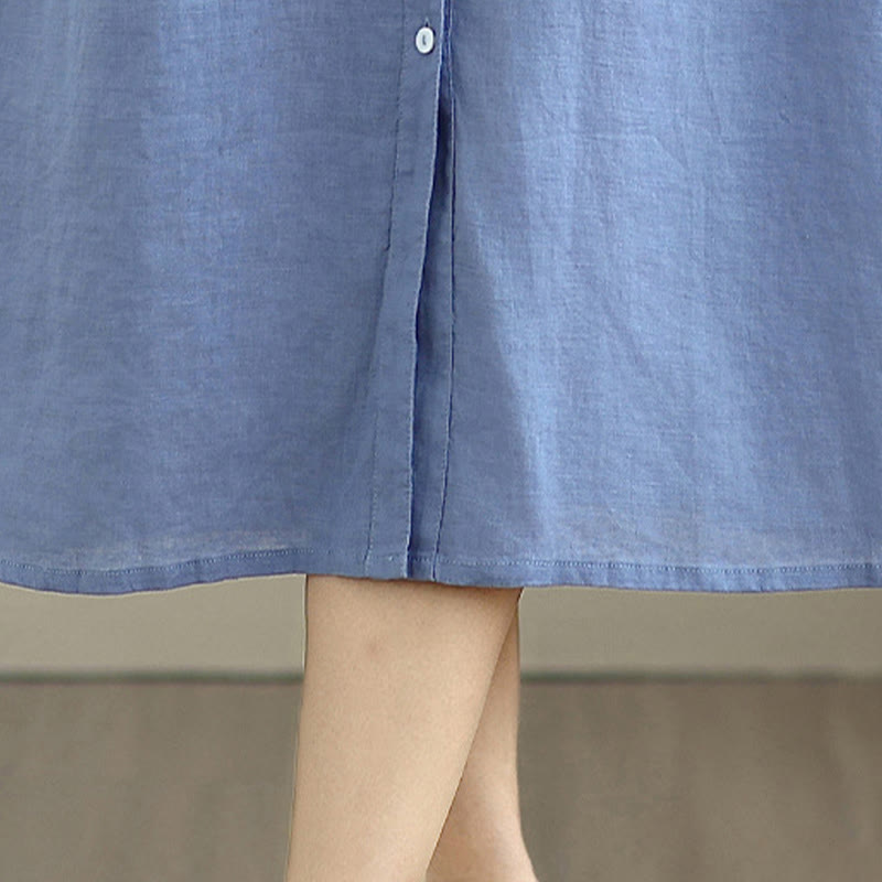 Abito midi in cotone e lino senza maniche, monopetto, con design a pieghe Buddha Stones - image 28