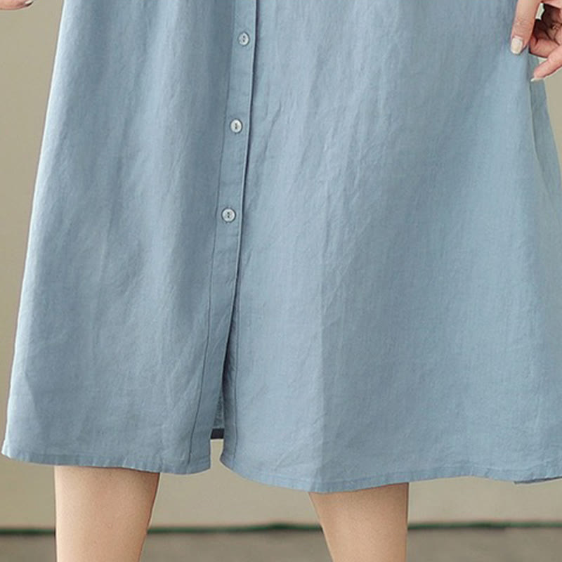 Abito midi in cotone e lino senza maniche, monopetto, con design a pieghe Buddha Stones - image 17