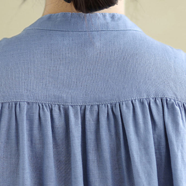 Abito midi in cotone e lino senza maniche, monopetto, con design a pieghe Buddha Stones - image 26