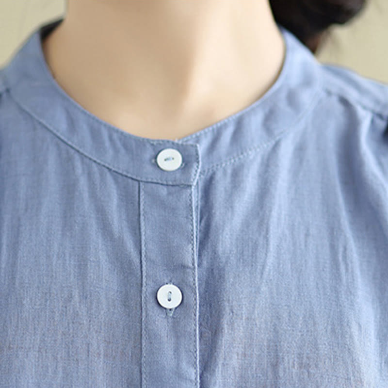 Abito midi in cotone e lino senza maniche, monopetto, con design a pieghe Buddha Stones - image 25