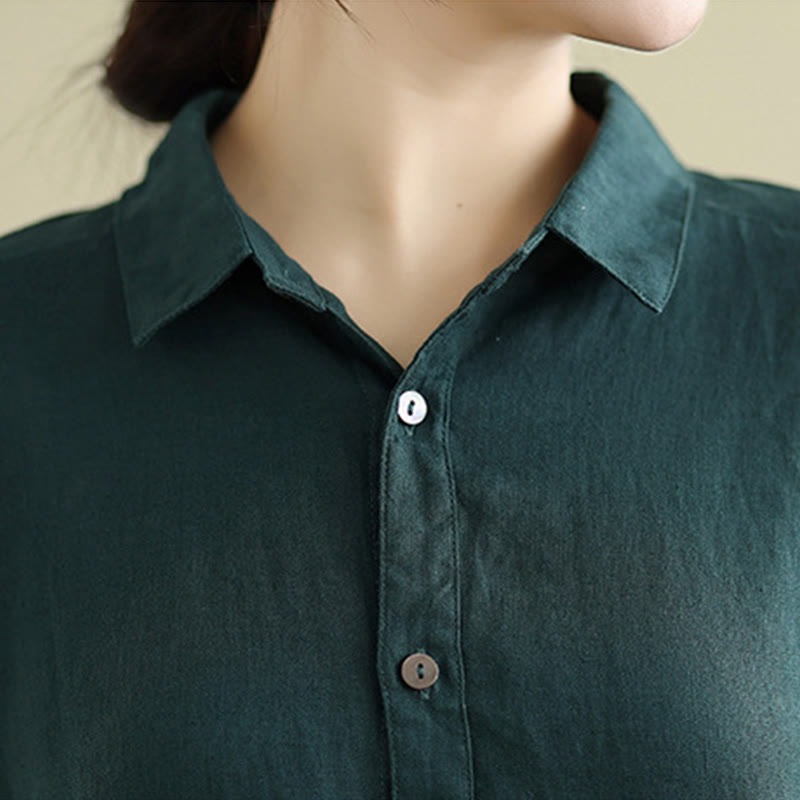 Abito midi in lino e cotone con coulisse, maniche corte, estivo, tinta unita, Buddha Stones, con tasche - image 12