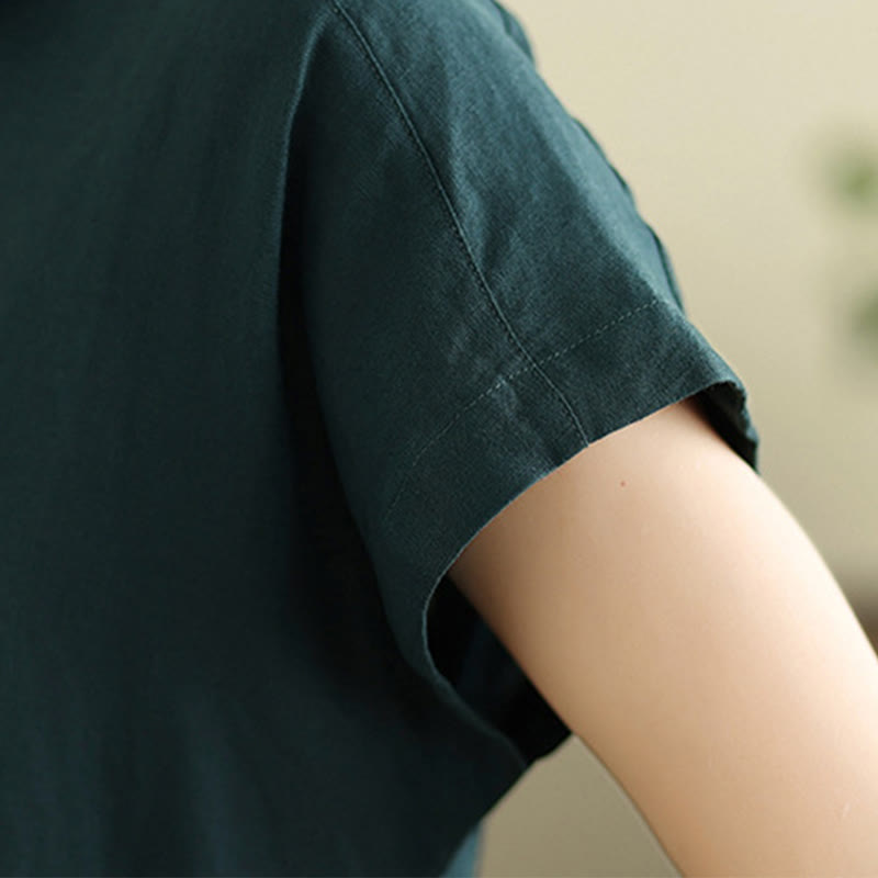 Abito midi in lino e cotone con coulisse, maniche corte, estivo, tinta unita, Buddha Stones, con tasche - image 13