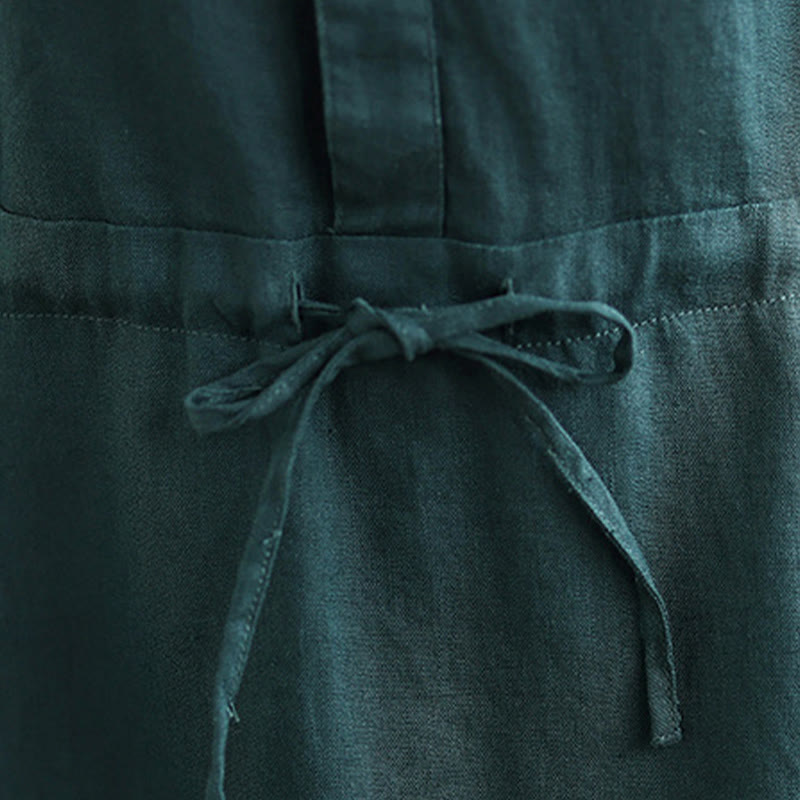 Abito midi in lino e cotone con coulisse, maniche corte, estivo, tinta unita, Buddha Stones, con tasche - image 15