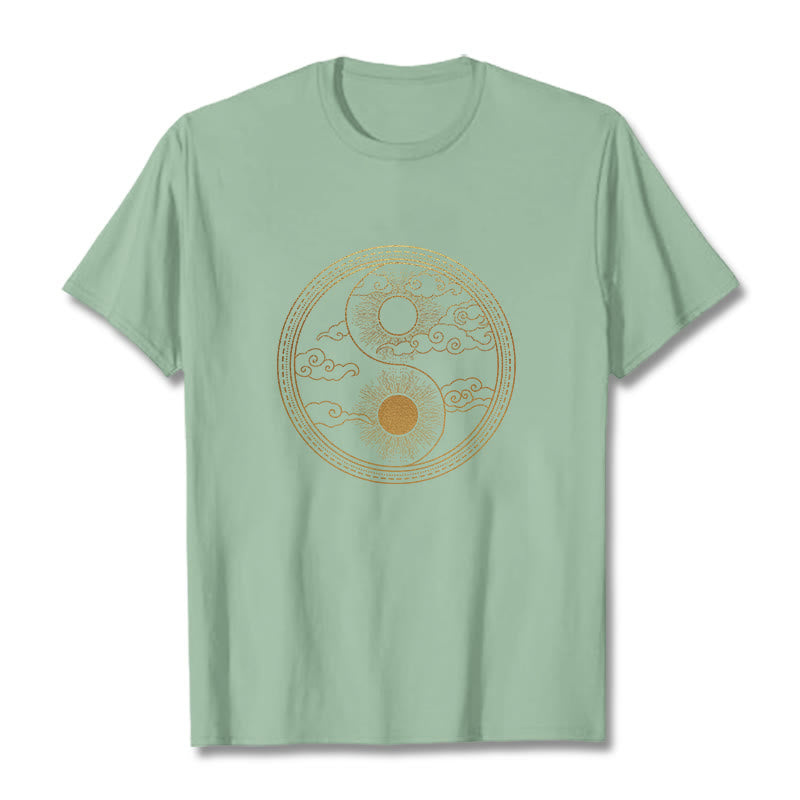 Maglietta Buddha Stones, Yin Yang, Sole e nuvole di buon auspicio - Verde pallido - 2XL - image 15