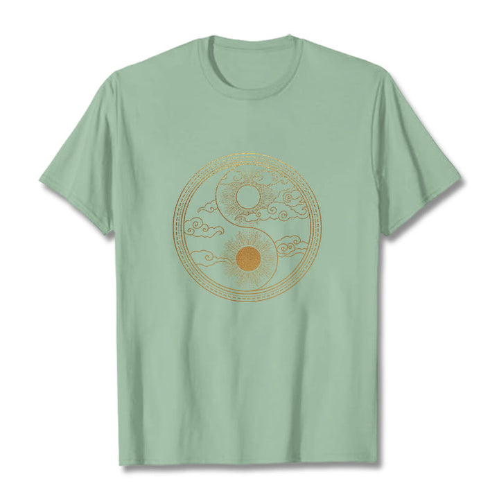 Maglietta Buddha Stones, Yin Yang, Sole e nuvole di buon auspicio - Verde pallido - 2XL - image 14
