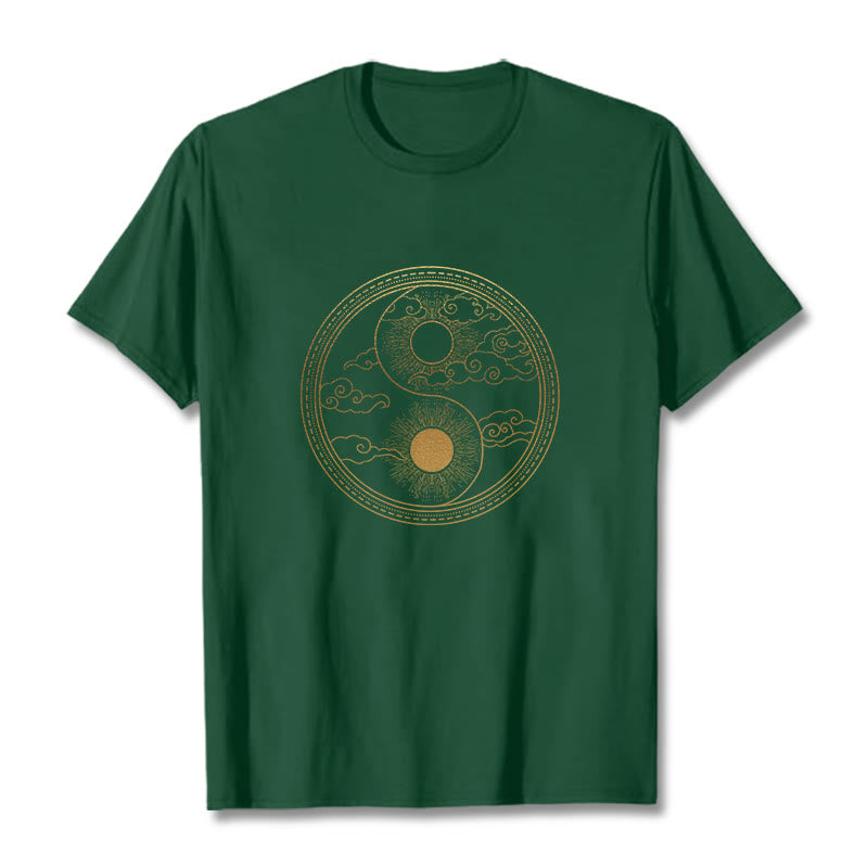 Maglietta Buddha Stones, Yin Yang, Sole e nuvole di buon auspicio - Verde foresta - 2XL - image 6