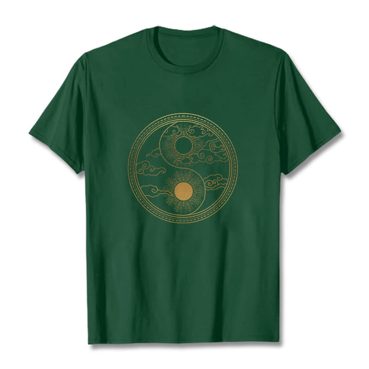 Maglietta Buddha Stones, Yin Yang, Sole e nuvole di buon auspicio - Verde foresta - 2XL - image 6
