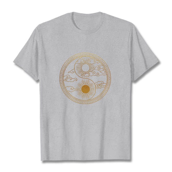 Maglietta Buddha Stones, Yin Yang, Sole e nuvole di buon auspicio - Grigio chiaro - 2XL - image 10