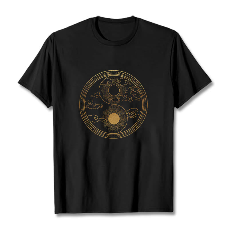 Maglietta Buddha Stones, Yin Yang, Sole e nuvole di buon auspicio - Nero - 2XL - image 0