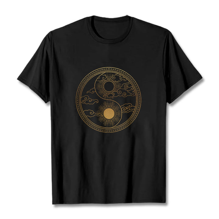 Maglietta Buddha Stones, Yin Yang, Sole e nuvole di buon auspicio - Nero - 2XL - image 0