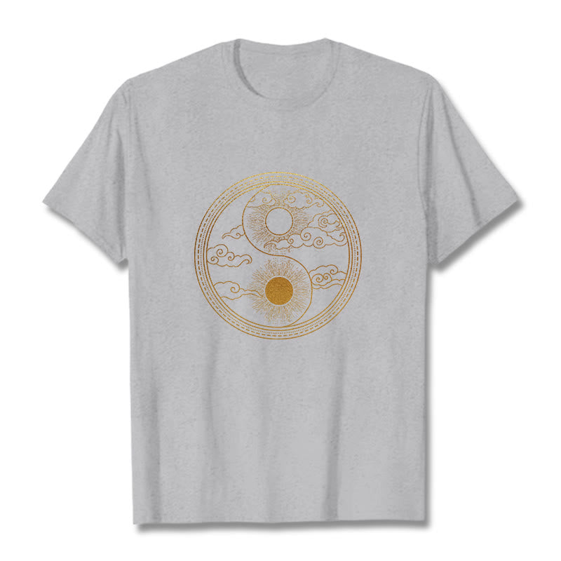 Maglietta Buddha Stones, Yin Yang, Sole e nuvole di buon auspicio - Grigio chiaro - 2XL - image 11