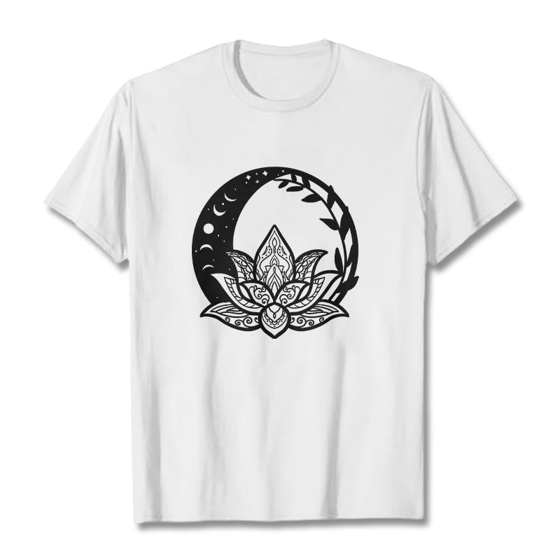 Maglietta Buddha Stones, fiore di loto, sole e luna, viticci intrecciati - Bianco - 2XL - image 0