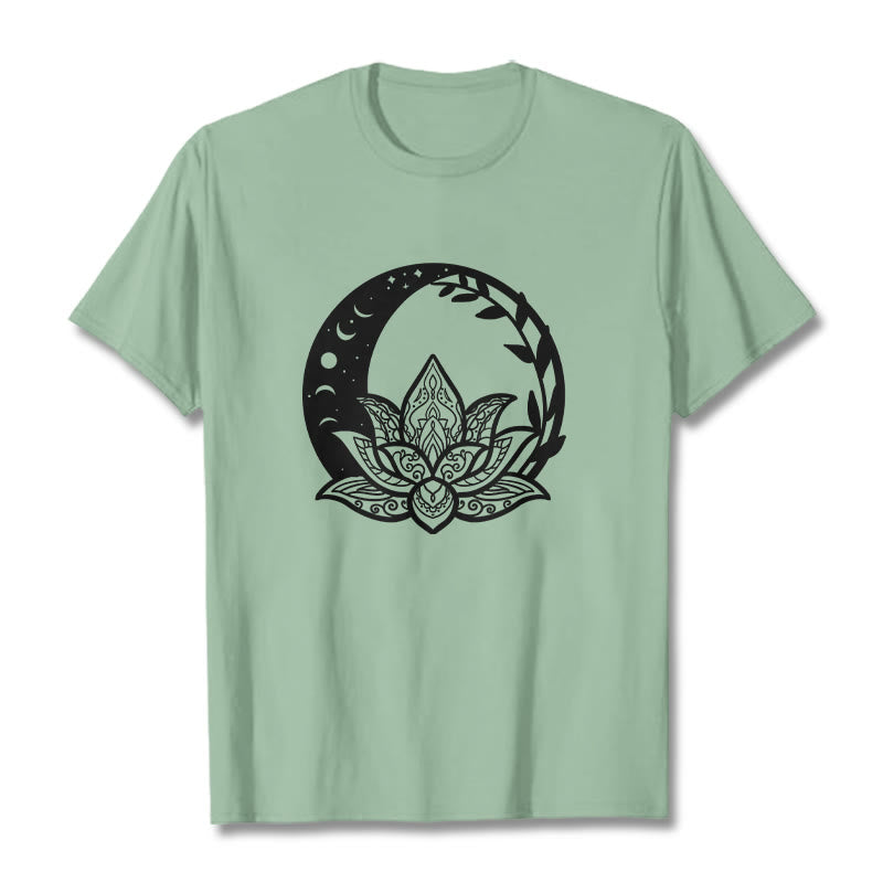 Maglietta Buddha Stones, fiore di loto, sole e luna, viticci intrecciati - Verde pallido - 2XL - image 14