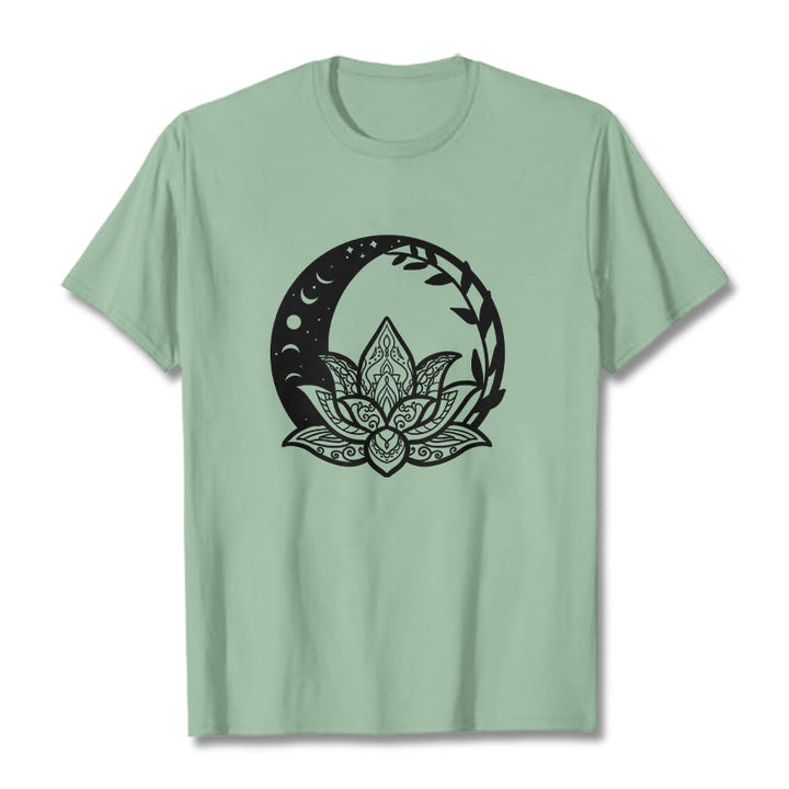 Maglietta Buddha Stones, fiore di loto, sole e luna, viticci intrecciati - Verde pallido - 2XL - image 14