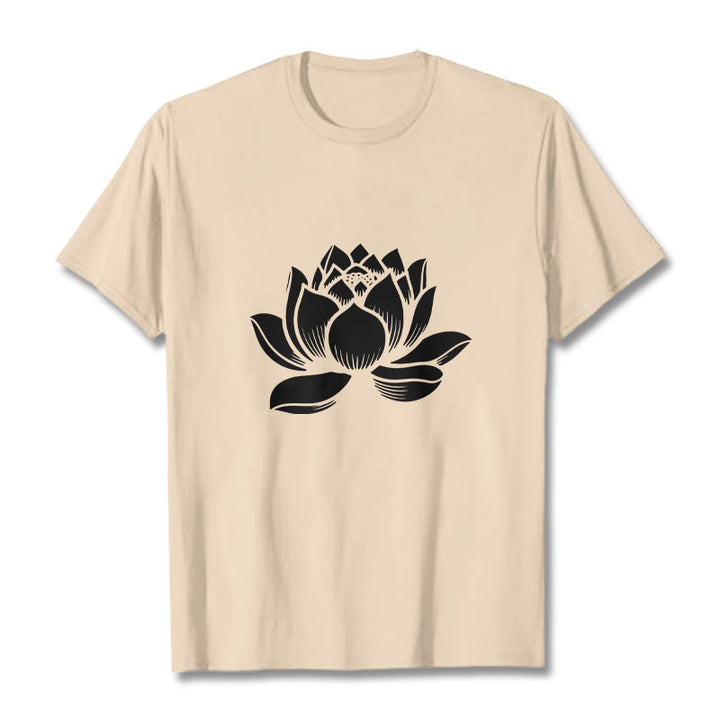 Maglietta con motivo a fiore di loto Buddha Stones - Biscotto - 2XL - image 10