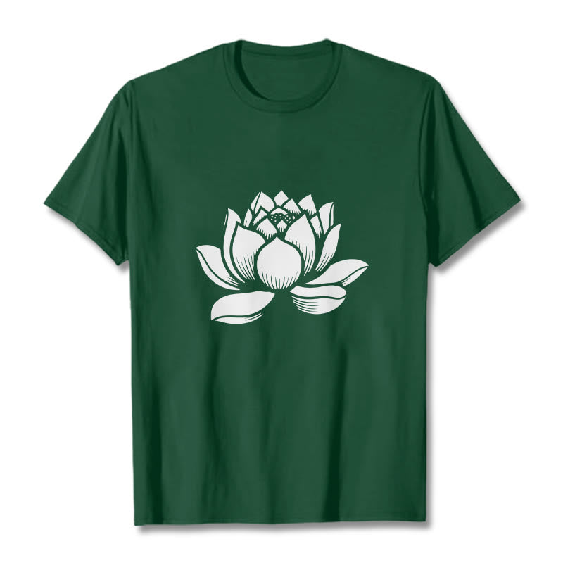 Maglietta con motivo a fiore di loto Buddha Stones - Verde foresta - 2XL - image 1