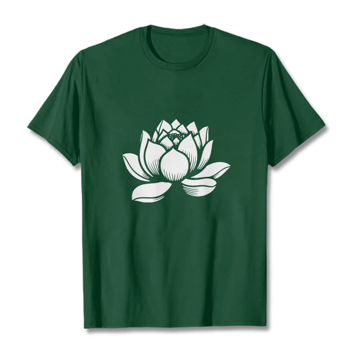 Maglietta con motivo a fiore di loto Buddha Stones - Verde foresta - 2XL - image 1