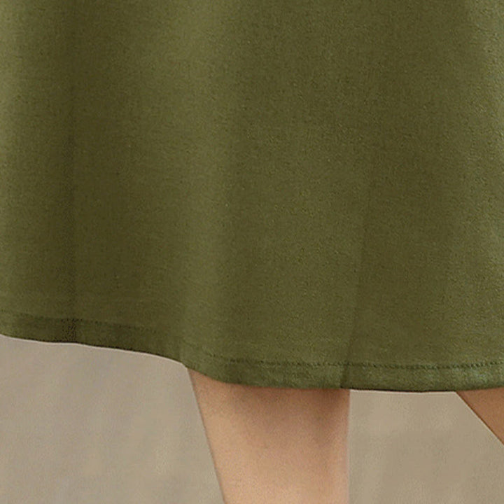 Abito midi in cotone e lino senza maniche, casual, tinta unita, con bottoni sul retro, con tasche, Buddha Stones - image 9