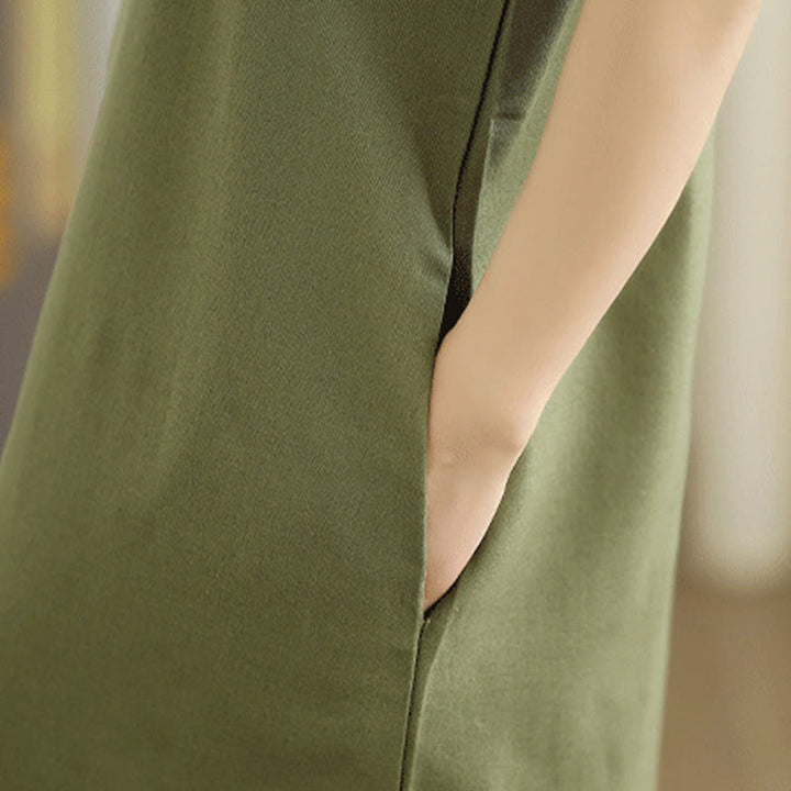 Abito midi in cotone e lino senza maniche, casual, tinta unita, con bottoni sul retro, con tasche, Buddha Stones - image 8