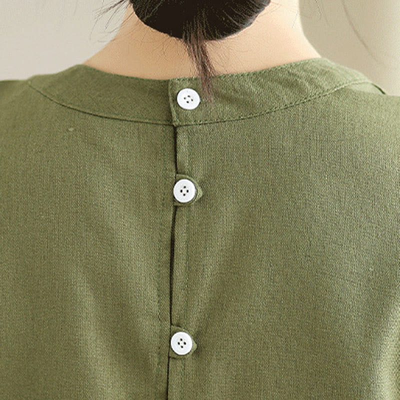 Abito midi in cotone e lino senza maniche, casual, tinta unita, con bottoni sul retro, con tasche, Buddha Stones - image 7