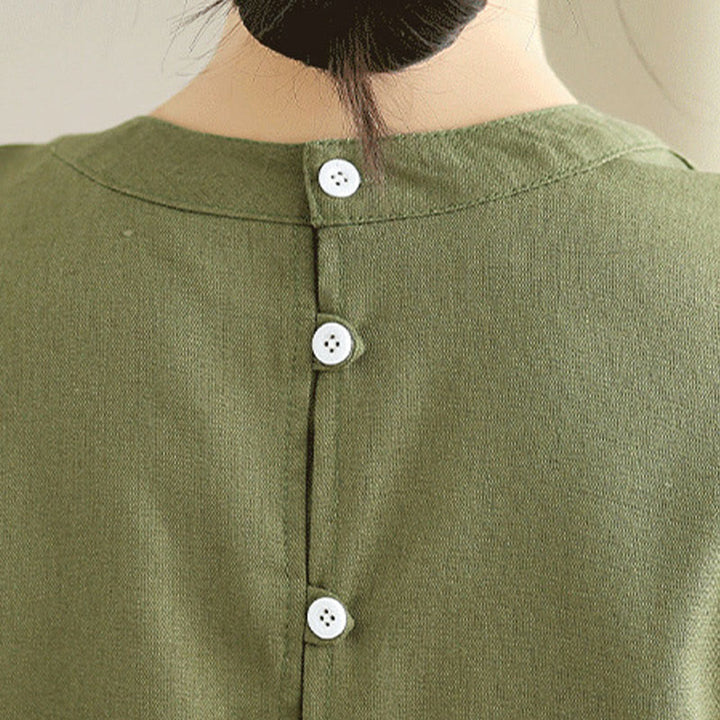 Abito midi in cotone e lino senza maniche, casual, tinta unita, con bottoni sul retro, con tasche, Buddha Stones - image 7