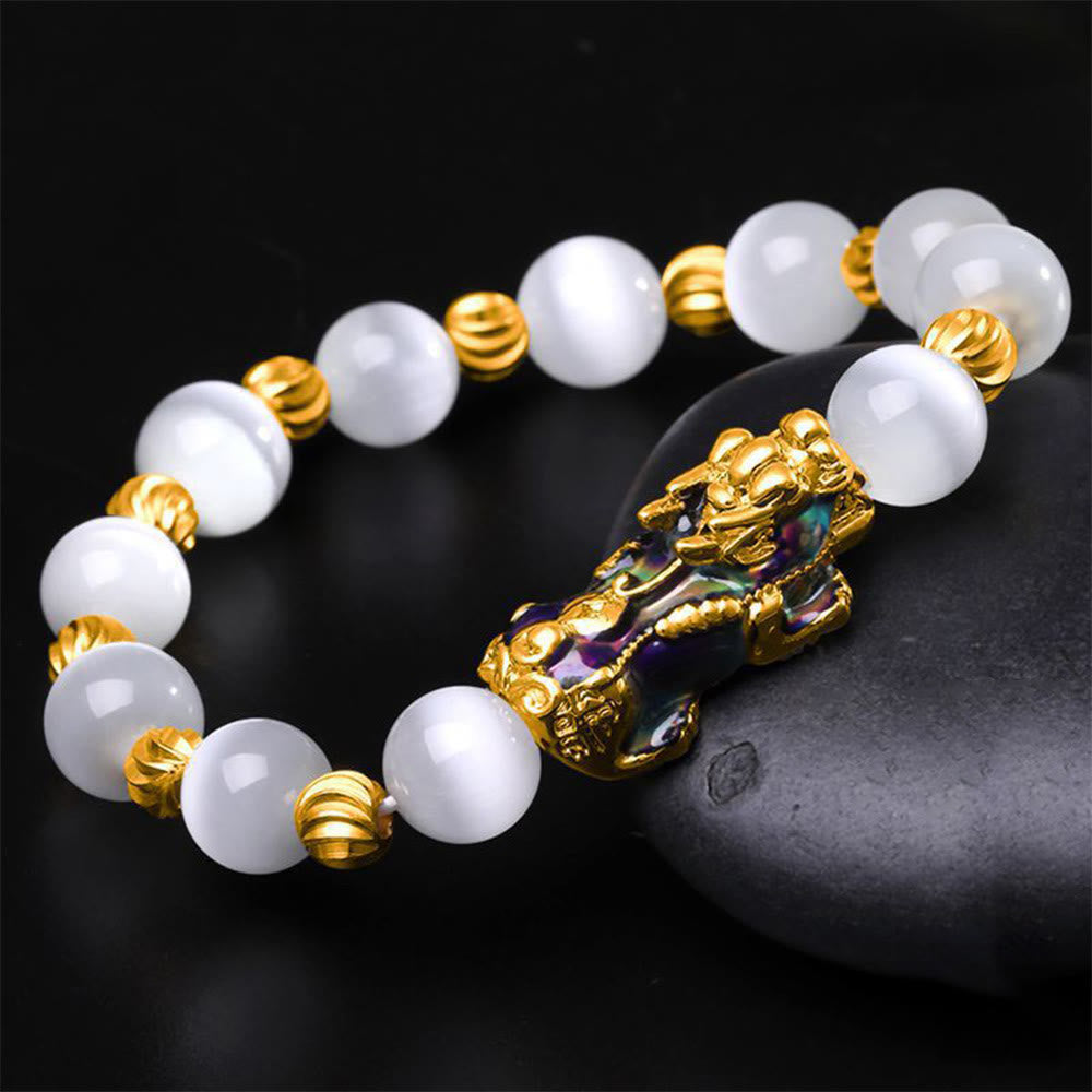 Braccialetto di supporto PiXiu con cambio colore degli occhi di gatto Buddha Stones