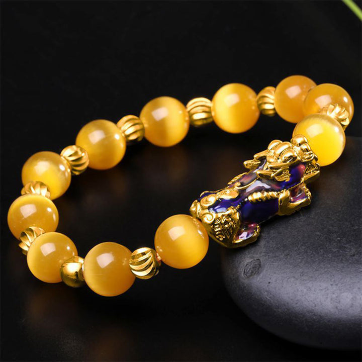 Braccialetto di supporto PiXiu con cambio colore degli occhi di gatto Buddha Stones