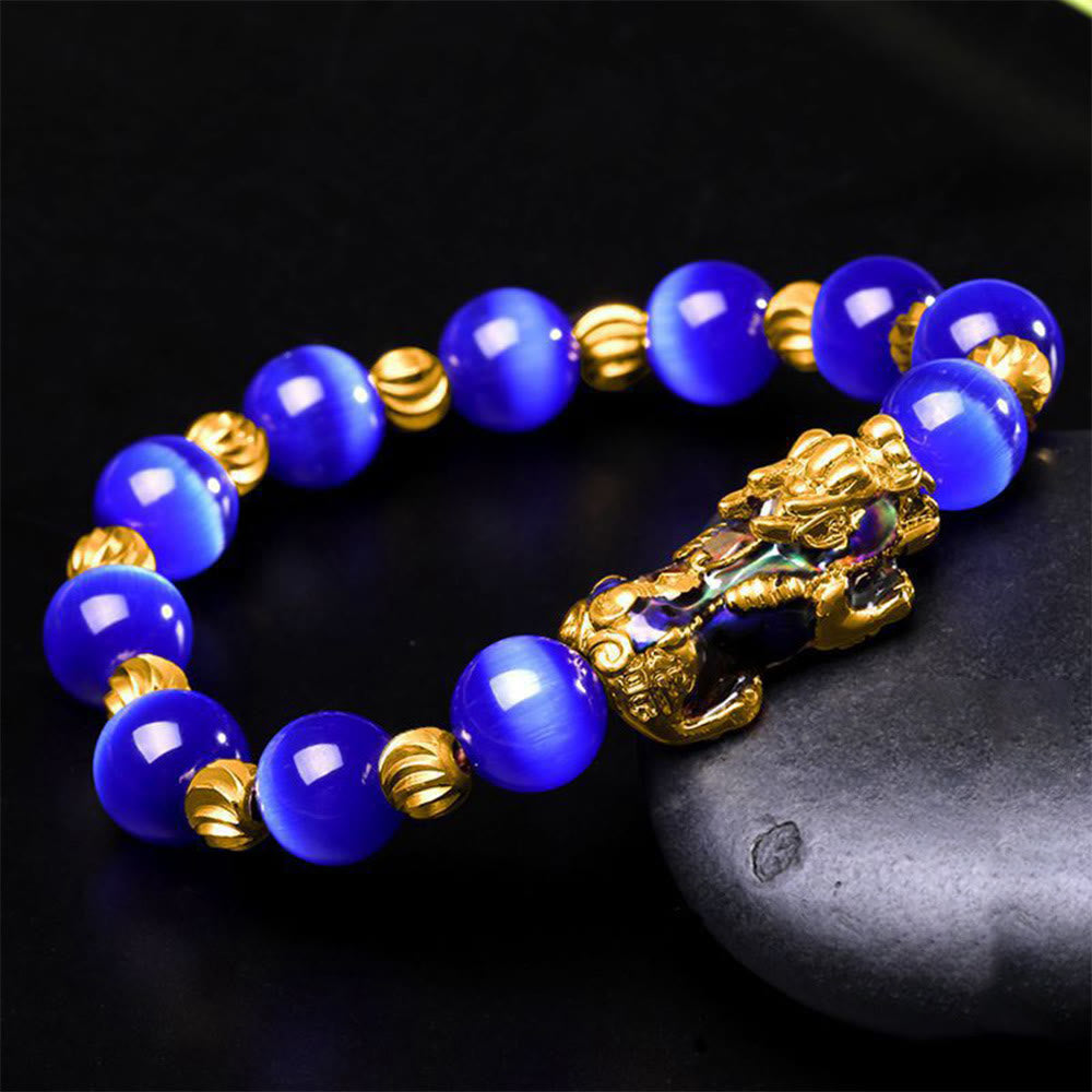 Braccialetto di supporto PiXiu con cambio colore degli occhi di gatto Buddha Stones