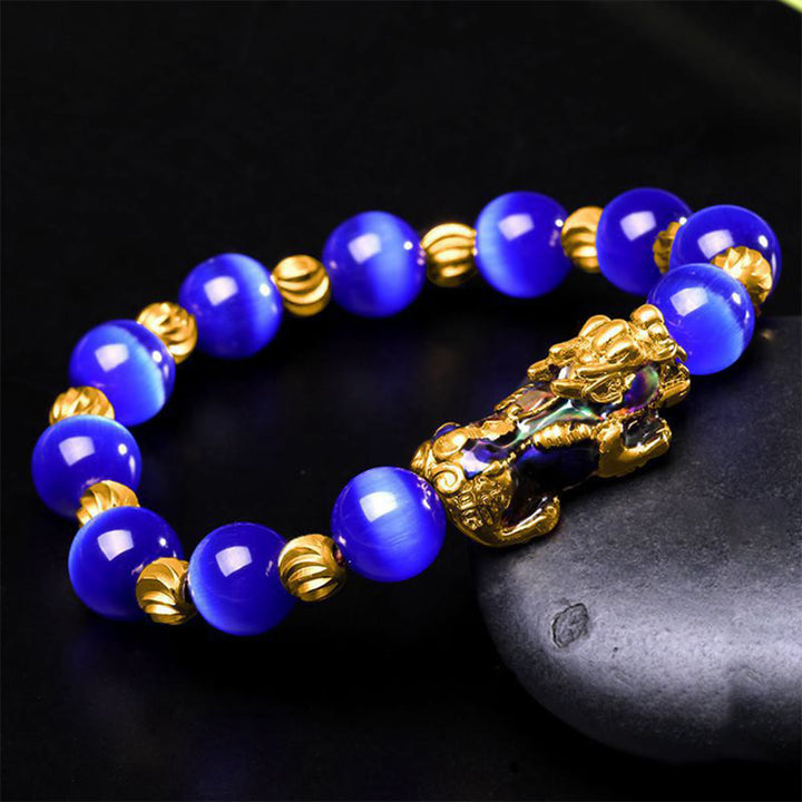Braccialetto di supporto PiXiu con cambio colore degli occhi di gatto Buddha Stones