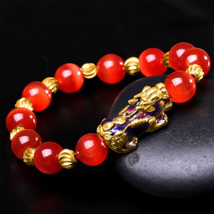 Braccialetto di supporto PiXiu con cambio colore degli occhi di gatto Buddha Stones