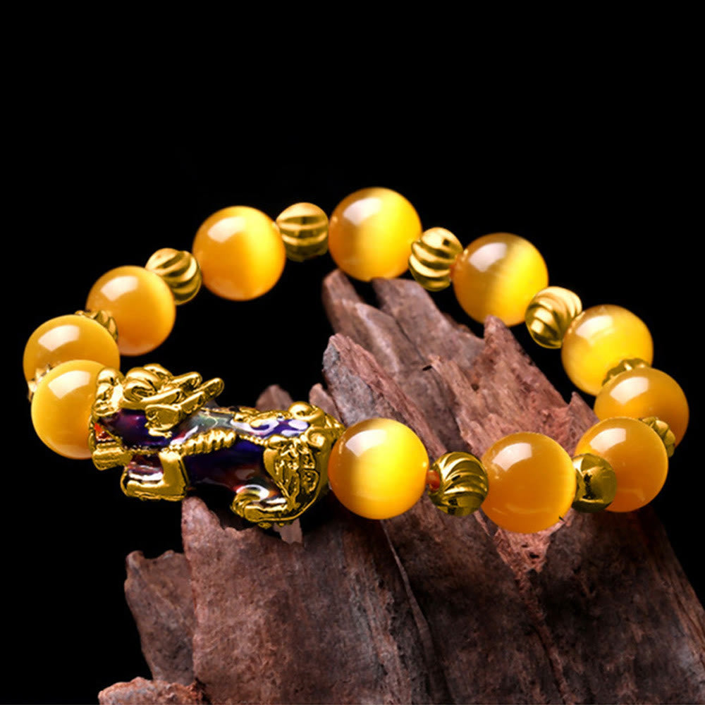 Braccialetto di supporto PiXiu con cambio colore degli occhi di gatto Buddha Stones