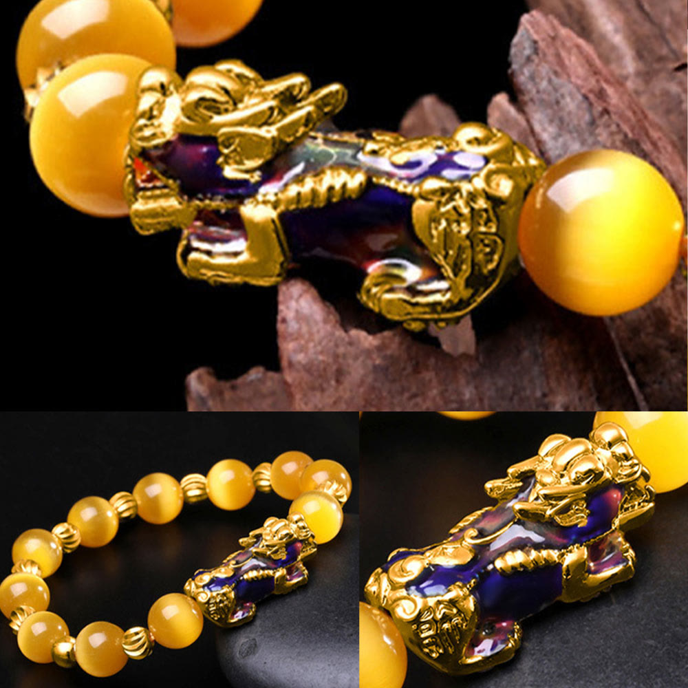 Braccialetto di supporto PiXiu con cambio colore degli occhi di gatto Buddha Stones