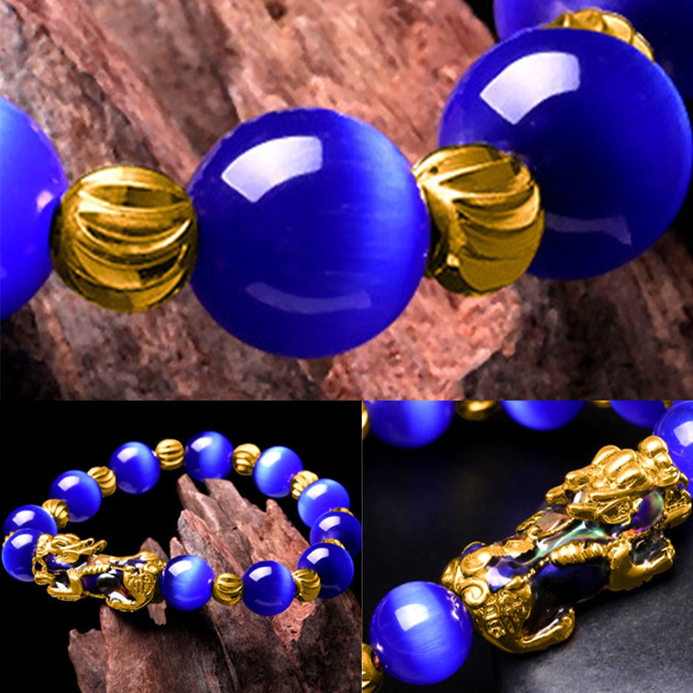 Braccialetto di supporto PiXiu con cambio colore degli occhi di gatto Buddha Stones