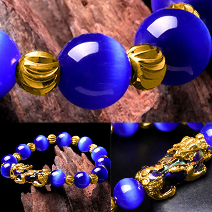 Braccialetto di supporto PiXiu con cambio colore degli occhi di gatto Buddha Stones