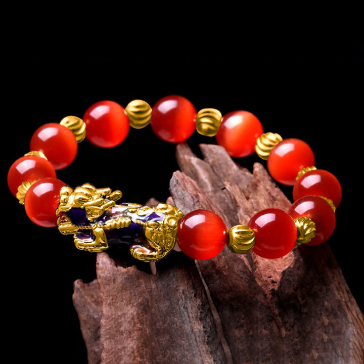 Braccialetto di supporto PiXiu con cambio colore degli occhi di gatto Buddha Stones