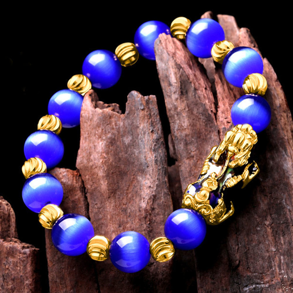 Braccialetto di supporto PiXiu con cambio colore degli occhi di gatto Buddha Stones