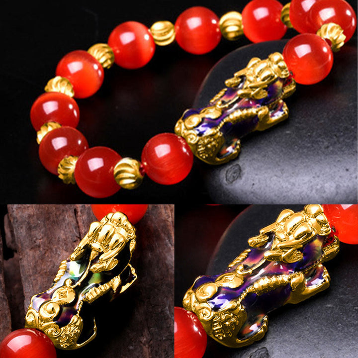 Braccialetto di supporto PiXiu con cambio colore degli occhi di gatto Buddha Stones